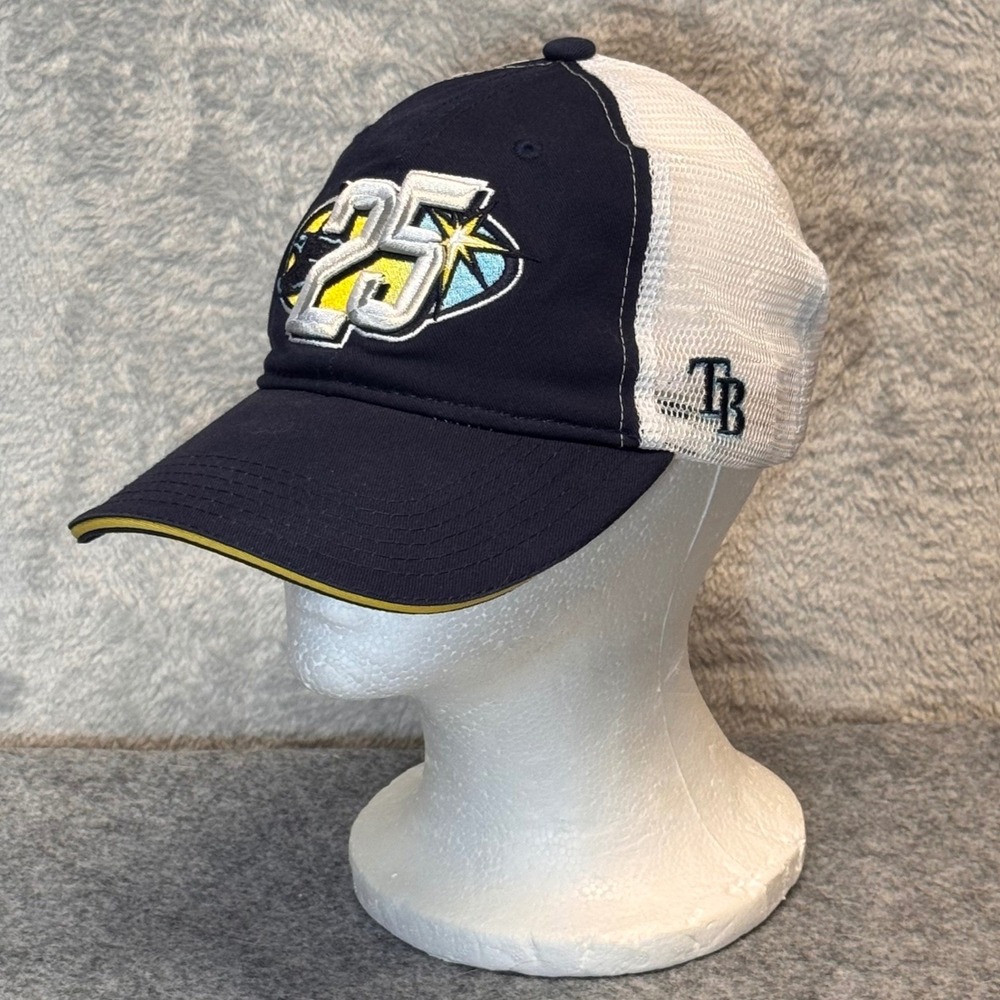Tampa Bay Rays 25th Anniversary Trucker Hat Navy Blue White Snapback Melonwear